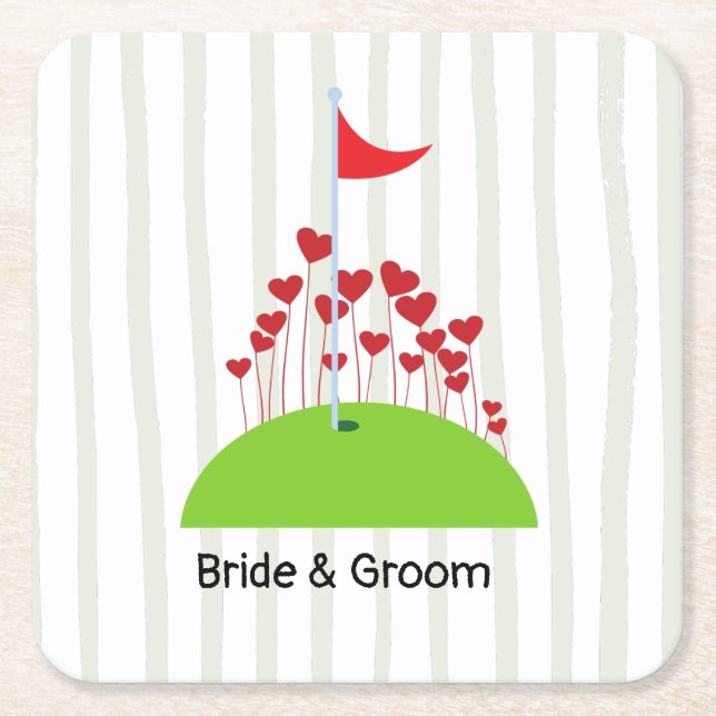 Golf wedding with lots of love at golf flag golfer square paper coaster (Front)