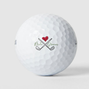 Golf Wedding with script name bride and groom Balls