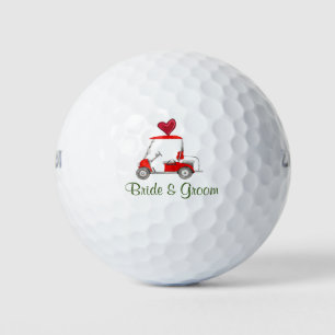 Golf Wedding with script name bride and groom Golf Balls