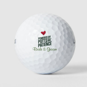 Golf Wedding with script name bride and groom Golf Balls