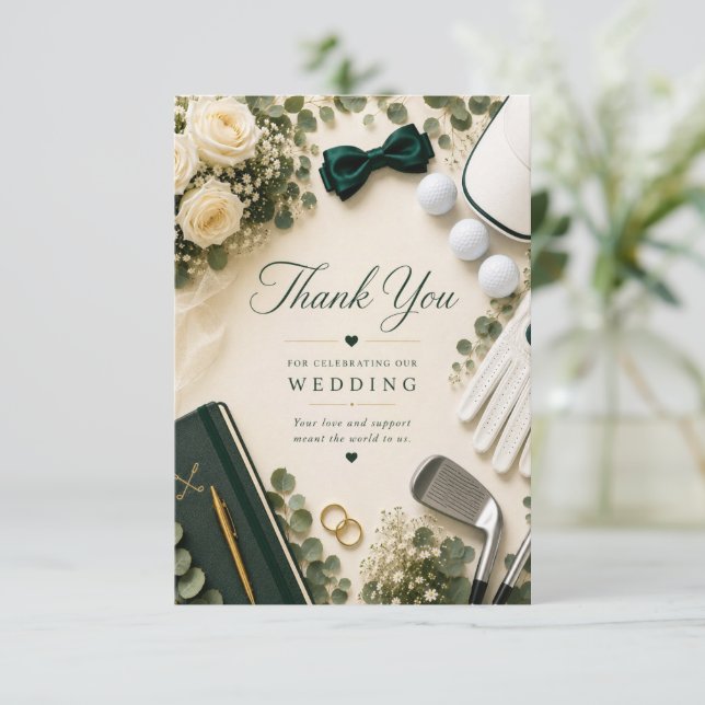 Golf Wedding with Text on golf course  Thank You Card (Standing Front)