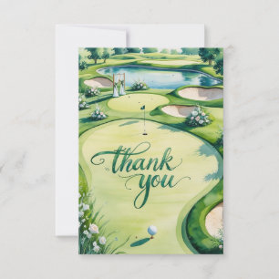 Golf Wedding with Text on golf course  Thank You Card