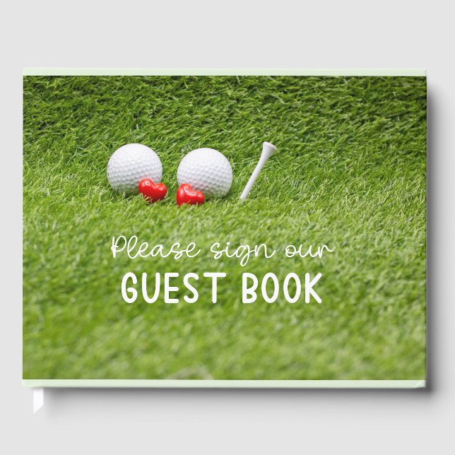 Golf Wedding with two golf ball in love on green  Guest Book (Front)