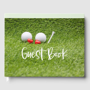Golf Wedding with two golf ball in love on green  Guest Book