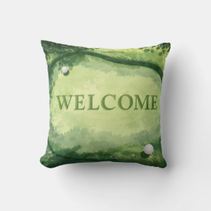 Golf Welcome on green grass Throw Pillow