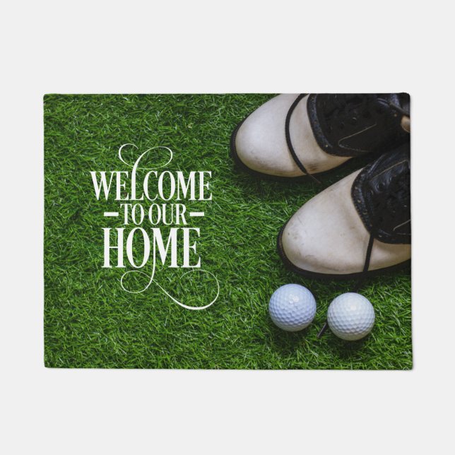 Golf Welcome to golfer home with ball on green  Doormat (Front)
