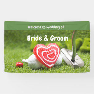 Golf welcome to wedding with golf ball and love banner