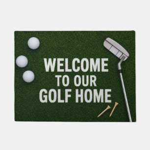 Golf welcome with golf ball and tee doormat