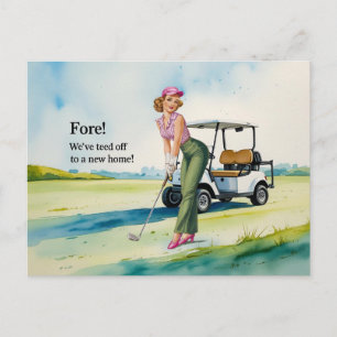 Golf we've moved to new house watercolor style postcard