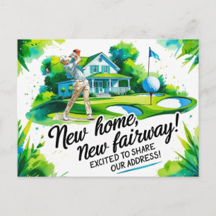 Golf we've moved to new house watercolor style postcard