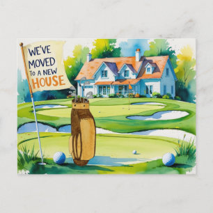 Golf we've moved to new house watercolor style postcard