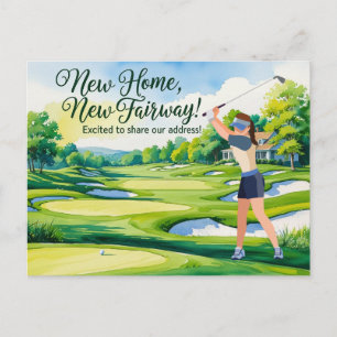 Golf we've moved to new house watercolor style postcard