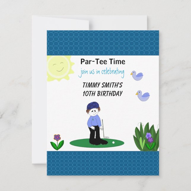 Golf Whimsical Invitation de fête d'anniversaire (Devant)