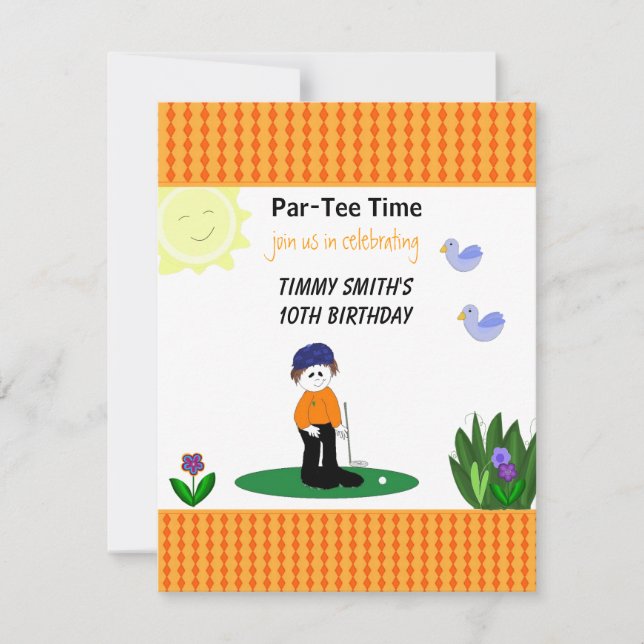Golf Whimsical Invitation de fête d'anniversaire (Devant)