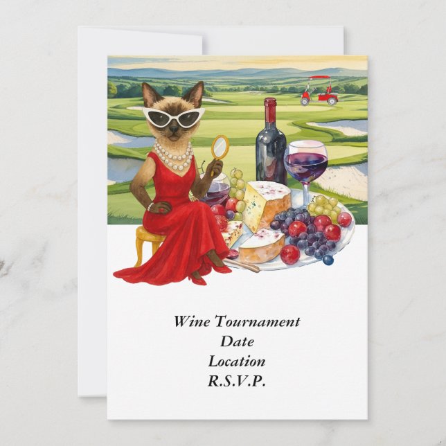 Golf wine tasting tournament with wine at course  invitation (Front)