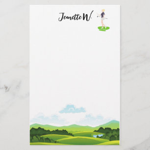 Golf with Name Cart golfer golfing Woman golfer  S Stationery