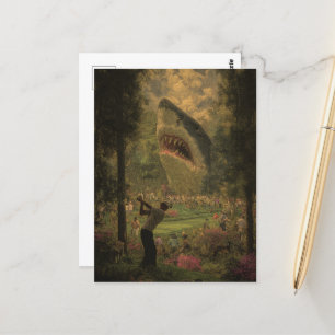 Golf With Surreal Shark Postcard