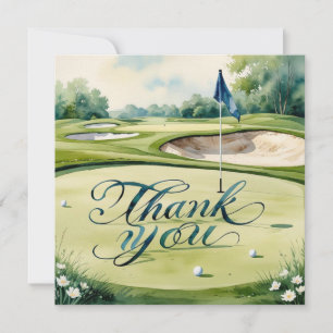 Golf with text on golf course watercolor style thank you card