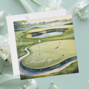 Golf with text on golf course watercolor style thank you card