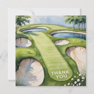 Golf with text on golf course watercolor style thank you card