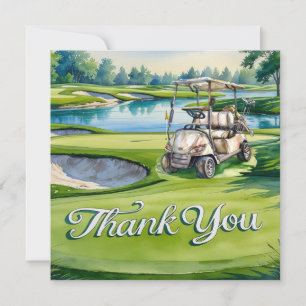Golf with text on golf course watercolor style thank you card