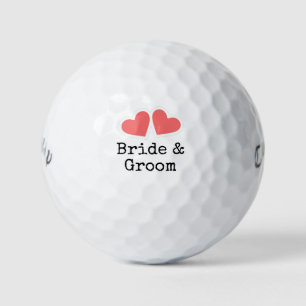 Golf with two red heart bride & groom wedding balls