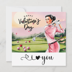Golf Woman Golfer Golfing Valentine's Day Holiday Card