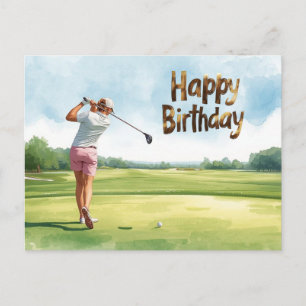 Golf Woman golfer Happy Birthday Postcard