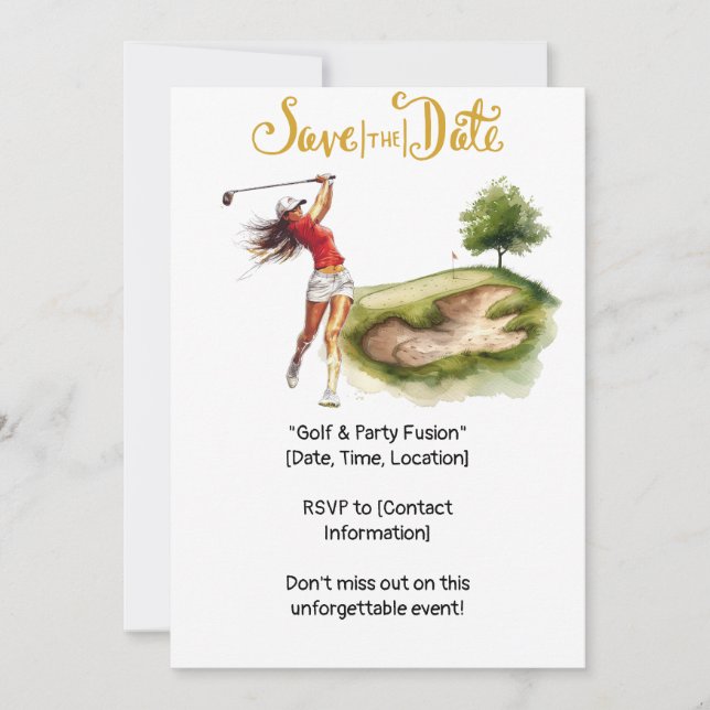 Golf  woman golfer is golfing on green  invitation (Front)