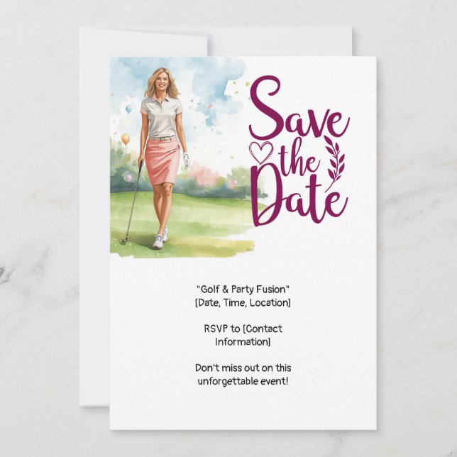 Golf  woman golfer is golfing on green  invitation (Front)