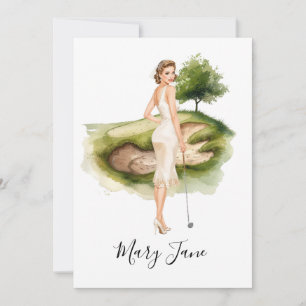 Golf Woman golfer on golf course Bridal Invitation