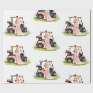Golf woman golfer & pink cart Bachelorette party Wrapping Paper