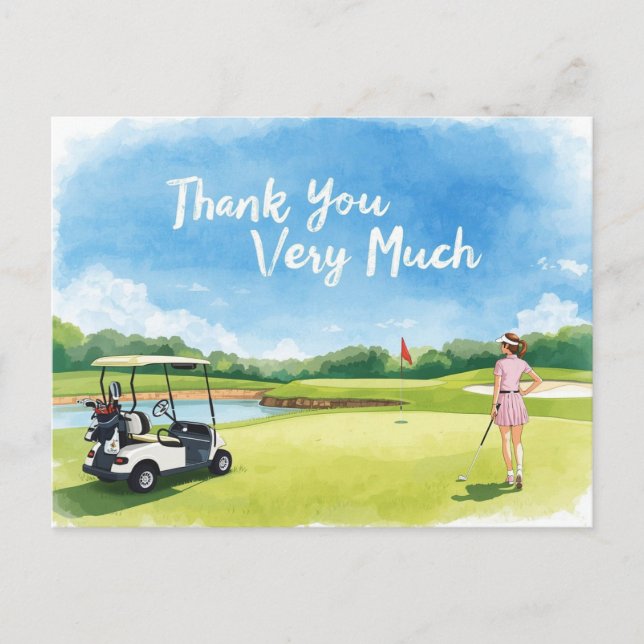 Golf  woman golfer with cart on green  postcard (Front)