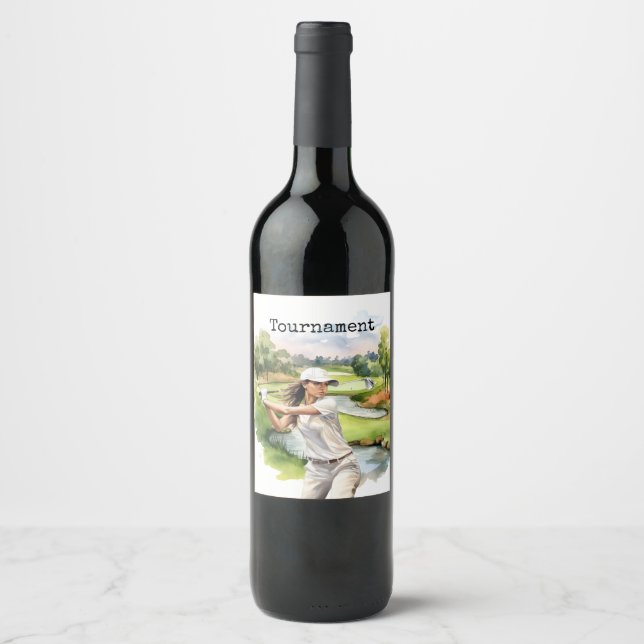 Golf Woman in golf course Wine Label (Front)