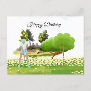 Golf woman is playing golf Birthday golfer Card
