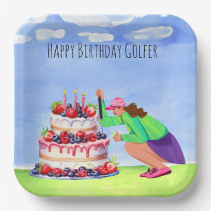 Golf woman is playing golf Birthday golfer Paper Plate