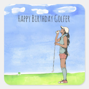 Golf woman is playing golf Birthday golfer Square Sticker