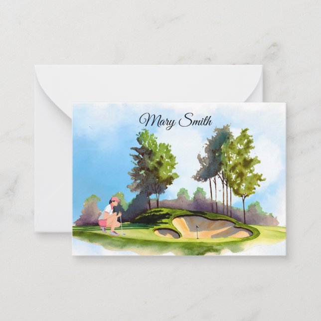 Golf woman is playing golf   card (Front)
