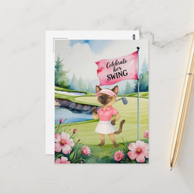Golf Woman Tournament for  Siamese Cat Golfer Postcard (Front/Back In Situ)