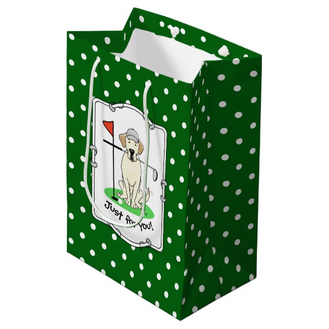 Golf Yellow Labrador Retriever Dog - Cute Medium Gift Bag (Front Angled)