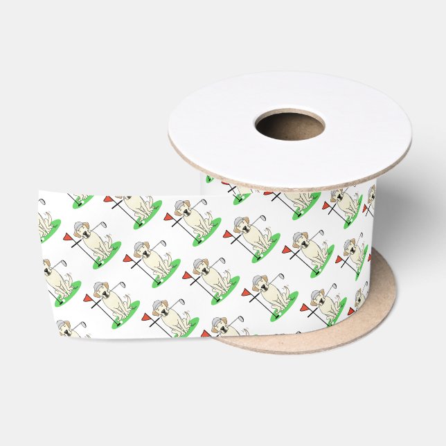 Golf Yellow Labrador Retriever Dog - Cute Satin Ribbon (Spool)