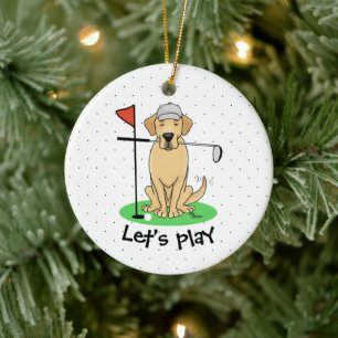Golf Yellow Labrador Retriever (yel 3) Dog - Cute Ceramic Ornament