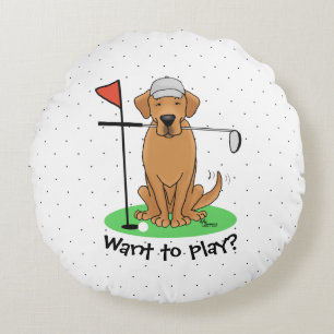Golf Yellow Labrador Retriever (yel 5) Dog - Cute Round Pillow