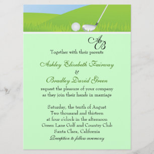 Golfball Golfing Green Monogram Wedding Invitation