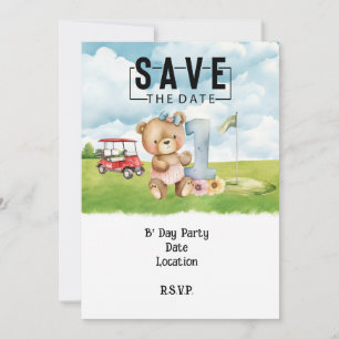 Golfer  1st Birthday watercolor one year  Invitation