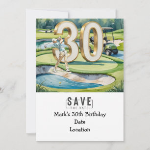 Golfer 30th Birthday with golf cart Save the Date Invitation