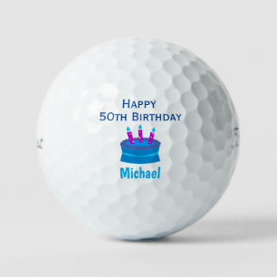 Golfer 50th Birthday Blue Cake Golf Balls