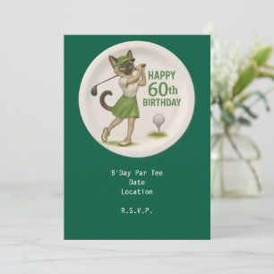 Golfer 60th Birthday for Cat Lover Invitation