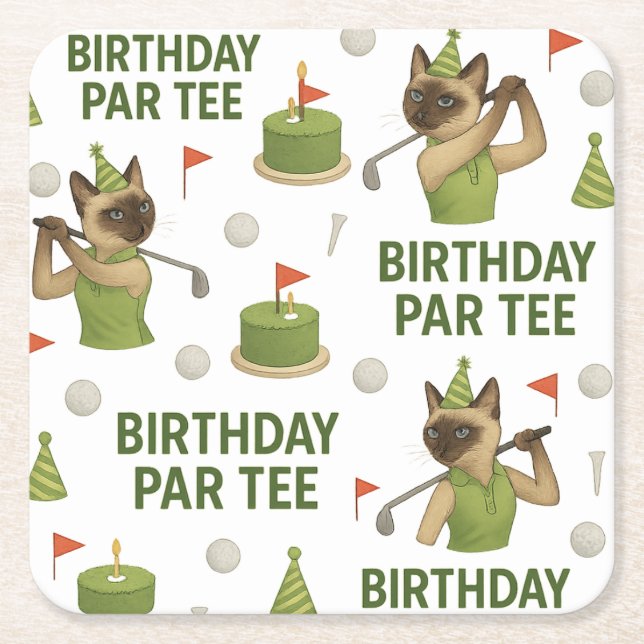 Golfer 60th Birthday for Cat Lover  Square Paper Coaster (Front)