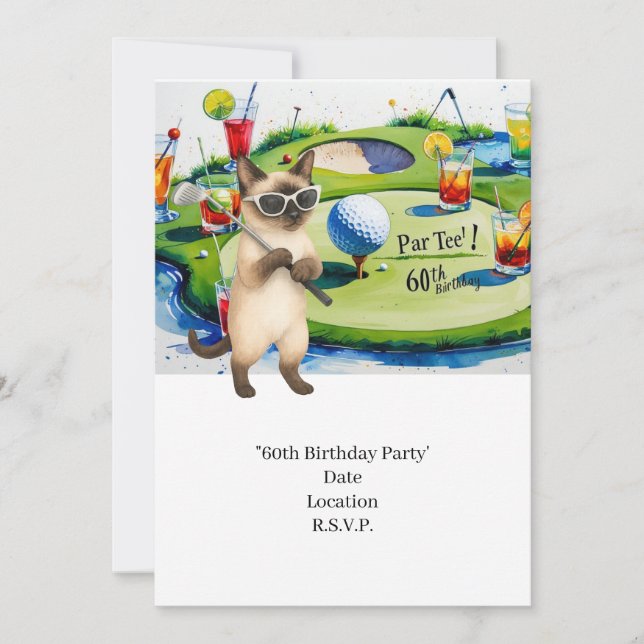 Golfer 60th Birthday with golf ball on tee Invitation (Front)